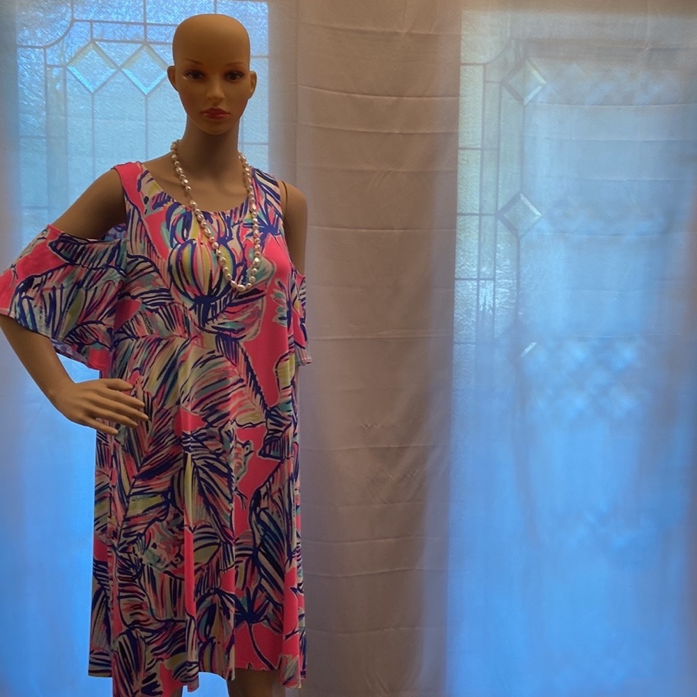 Lily Pulitzer Somerset Dress in Tiki Cabana Craze with cold shoulder size Medium - Picture 12 of 12